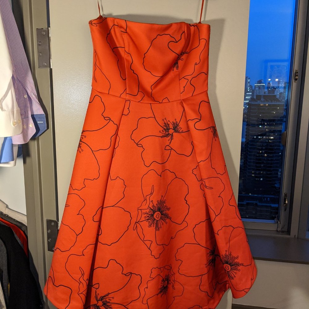 Strapless Tea Length Orange Gown